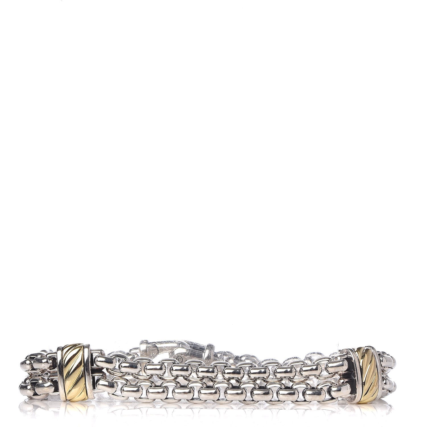 David Yurman Sterling Silver 18K Yellow Gold Double Box Chain Cable Station Bracelet 1 of 5