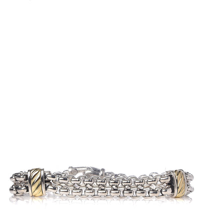 David Yurman Sterling Silver 18K Yellow Gold Double Box Chain Cable Station Bracelet 1 of 5