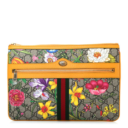 Gucci GG Supreme Monogram Flora Large Ophidia Pouch Clutch Beige Multicolor Crop 1 of 7