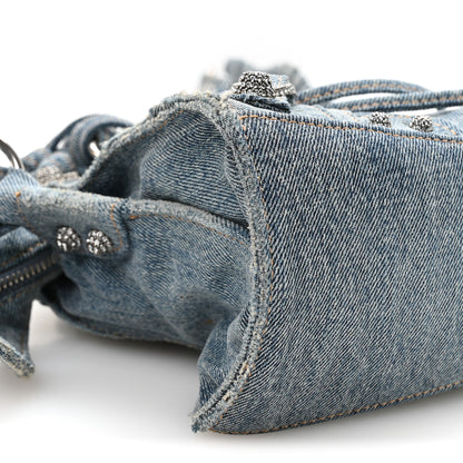Balenciaga Washed Frayed Denim Crystal Neo Cagole Handbag XS Blue 9 of 11