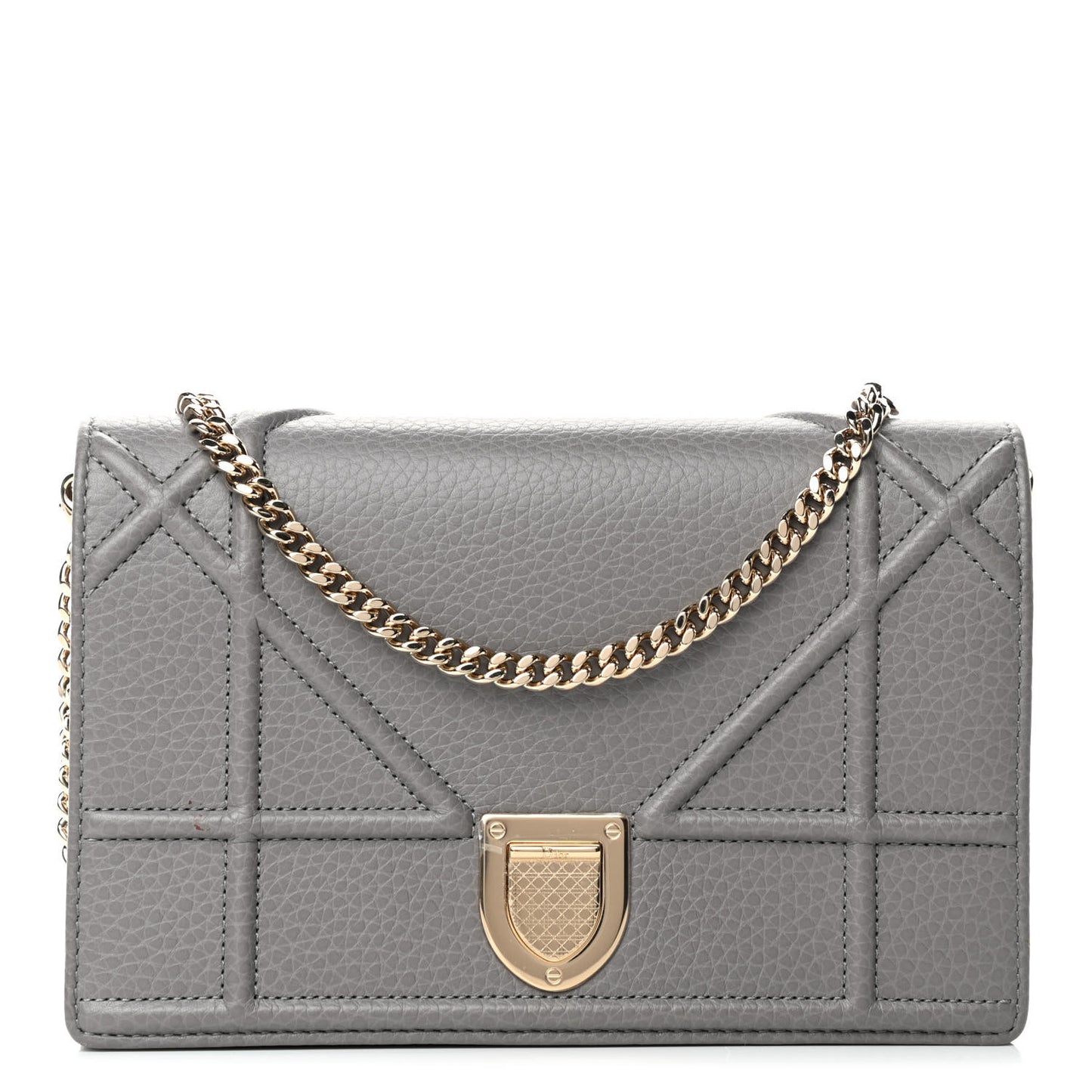 Grained Calfskin Diorama Wallet on Chain Pouch Gris