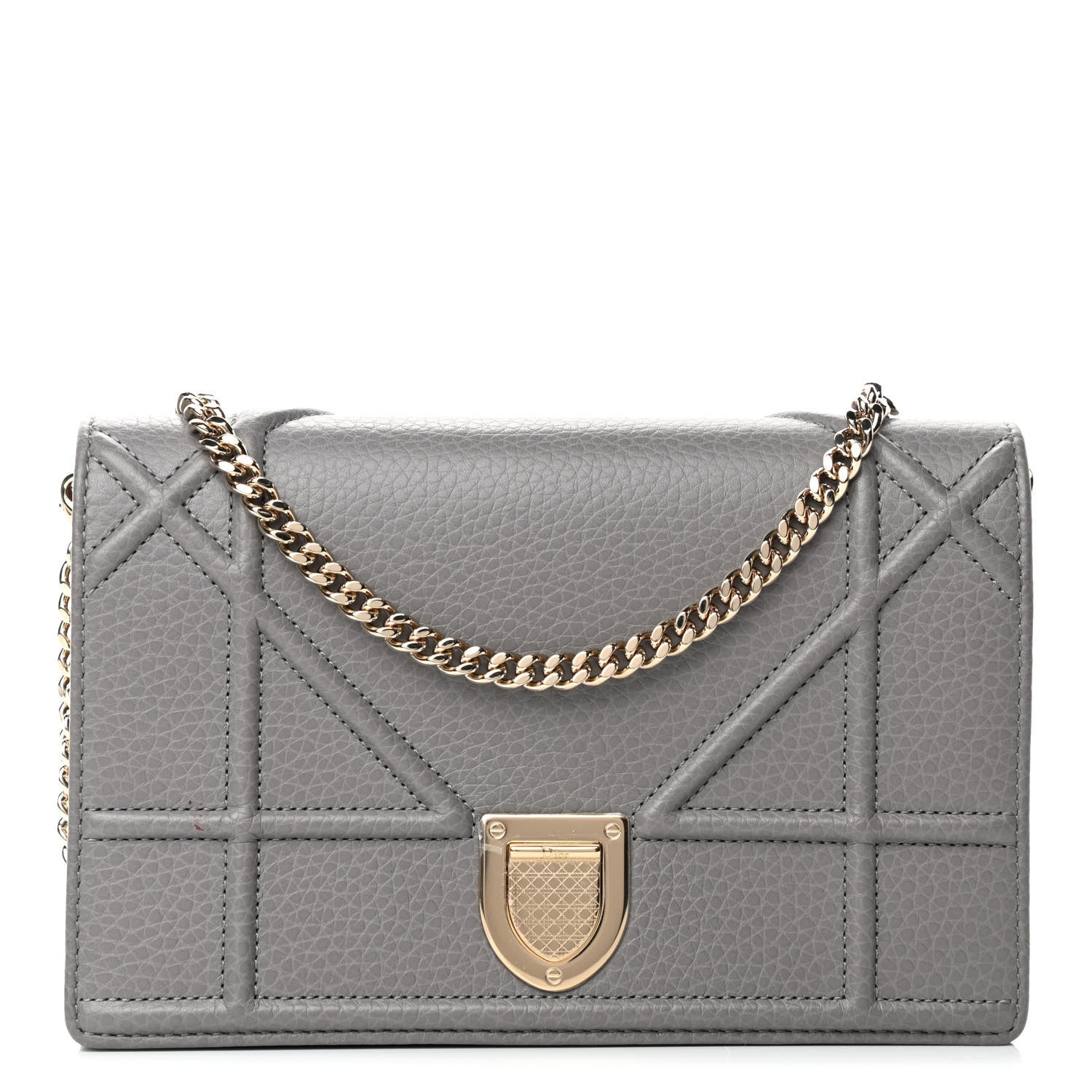 Christian Dior Grained Calfskin Diorama Wallet on Chain Pouch Gris 1 of 4