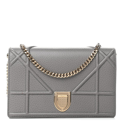 Christian Dior Grained Calfskin Diorama Wallet on Chain Pouch Gris 1 of 4