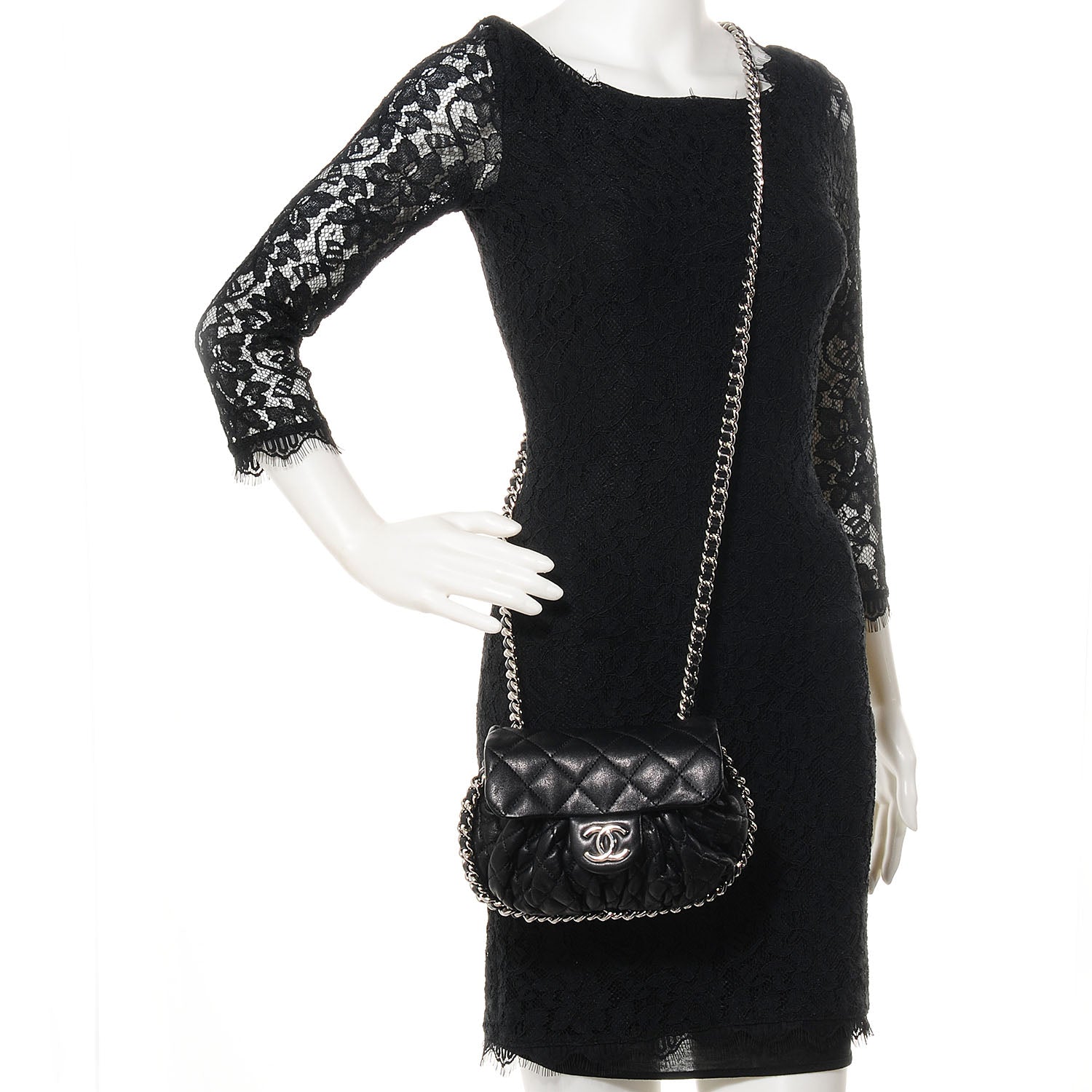 Chanel Washed Lambskin Mini Chain Around Messenger Black 2 of 9