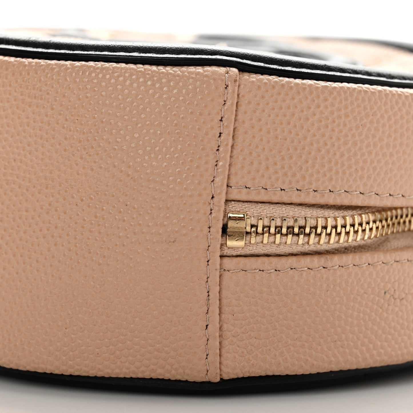 Caviar Quilted Round Filigree Crossbody Beige Black