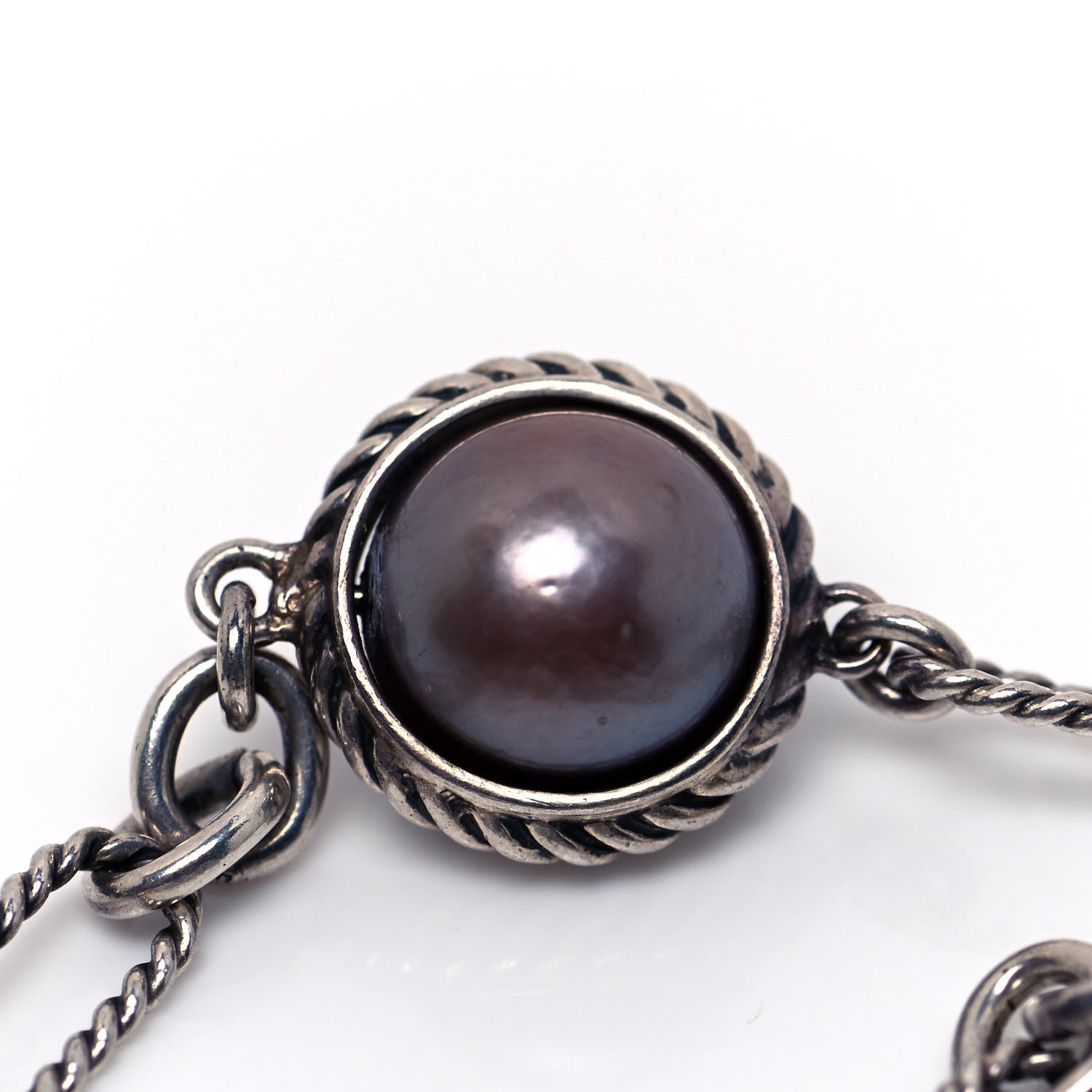 David Yurman Sterling Silver Pearl Four Row Figaro Bracelet 6 of 7