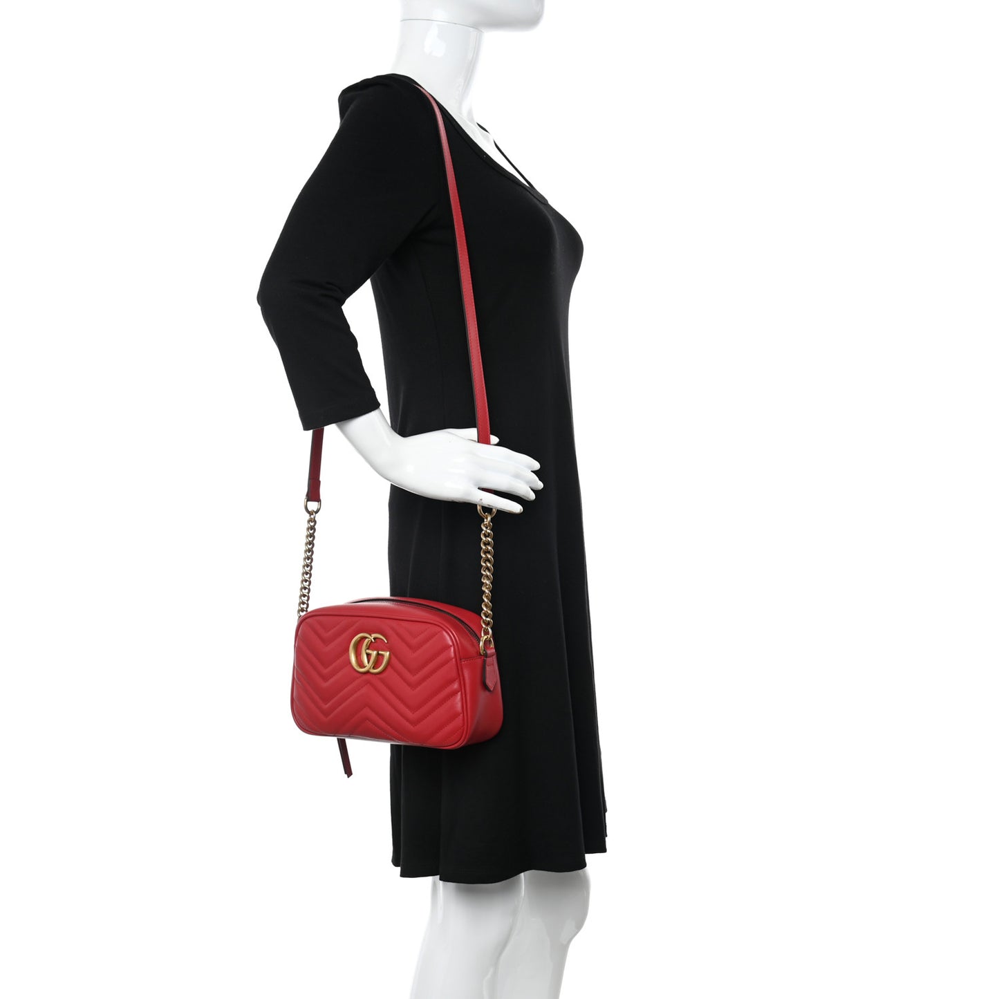 Calfskin Matelasse Small GG Marmont Chain Shoulder Bag Hibiscus Red