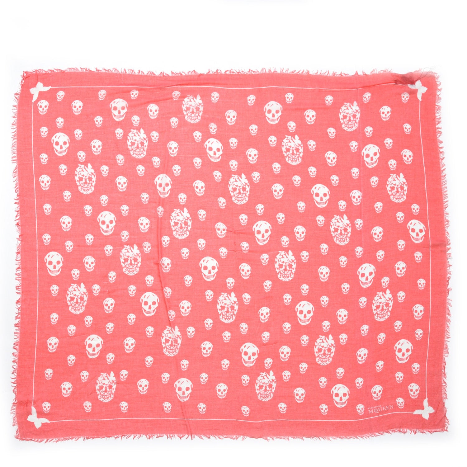 Alexander McQueen Modal Silk Butterfly Skull Scarf Coral 1 of 6