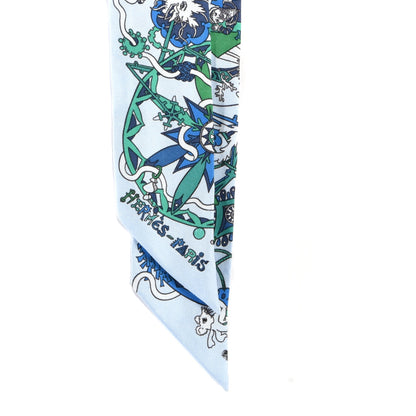 Hermes Silk La Folle Parade Twilly Bleu Ciel Vert Cobalt 3 of 7