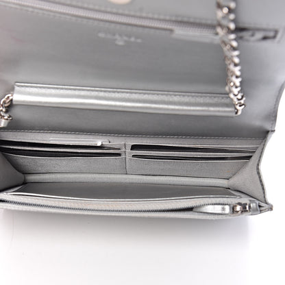 Chanel Metallic Lambskin Camellia Crystal Wallet on Chain WOC Silver 5 of 14