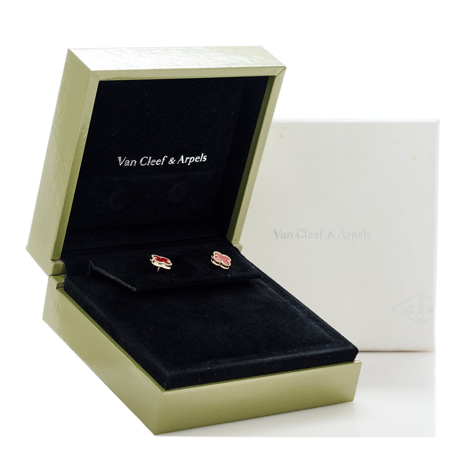 Van Cleef & Arpels 18K Rose Gold Carnelian Sweet Alhambra Earrings 4 of 4