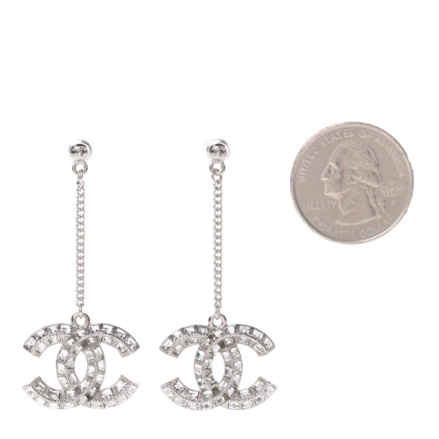 Chanel Baguette Crystal CC Drop Earrings Silver 2 of 5