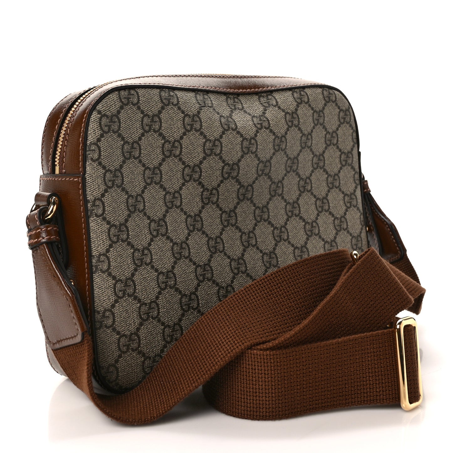 GG Supreme Monogram Azalea Calfskin Retro Interlocking G Messenger Shoulder Bag Beige Ebony Brown Sugar
