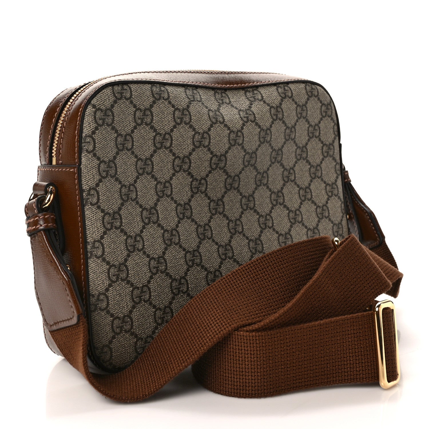 Gucci GG Supreme Monogram Azalea Calfskin Retro Interlocking G Messenger Shoulder Bag Beige Ebony Brown Sugar 3 of 9