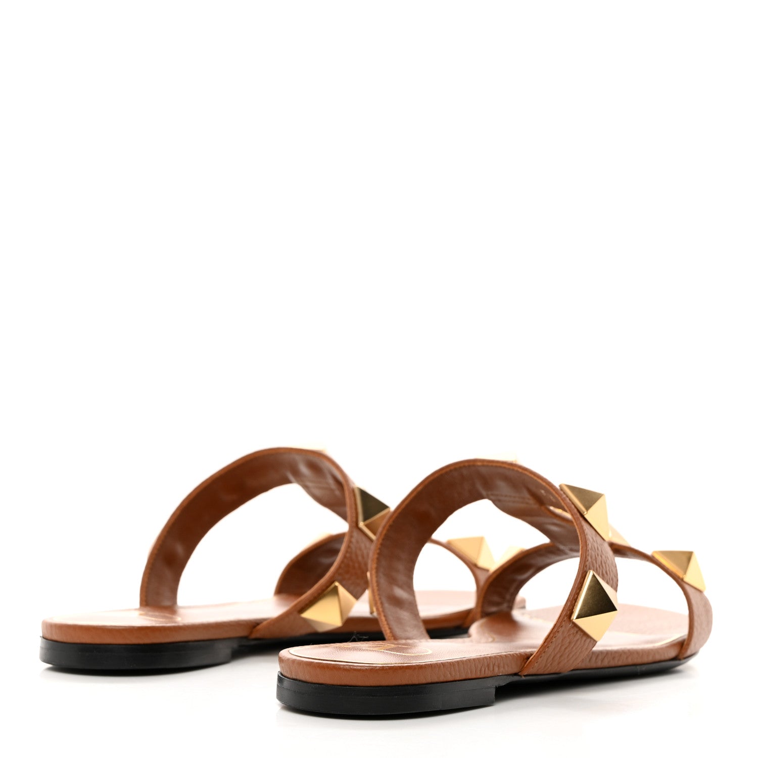 Valentino Garavani VALENTINO GARAVANI Calfskin Roman Stud Flat Slide Sandals 37 Saddle Brown 4 of 8