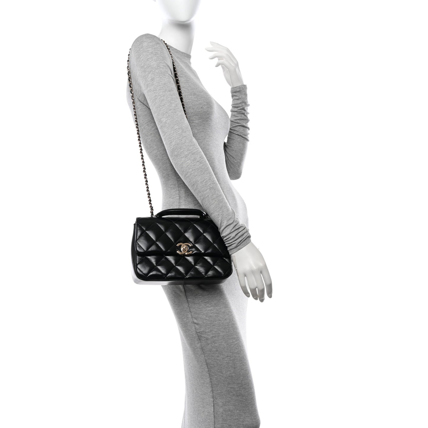 Shiny Lambskin Quilted Coco Trip Flap Bag Black