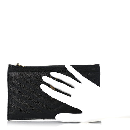 Saint Laurent Grain De Poudre Chevron Monogram Bill Pouch Black 2 of 8