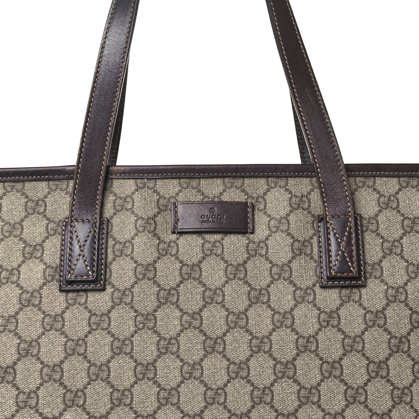 GG Supreme Monogram Medium Zippered Shopping Tote Dark Brown