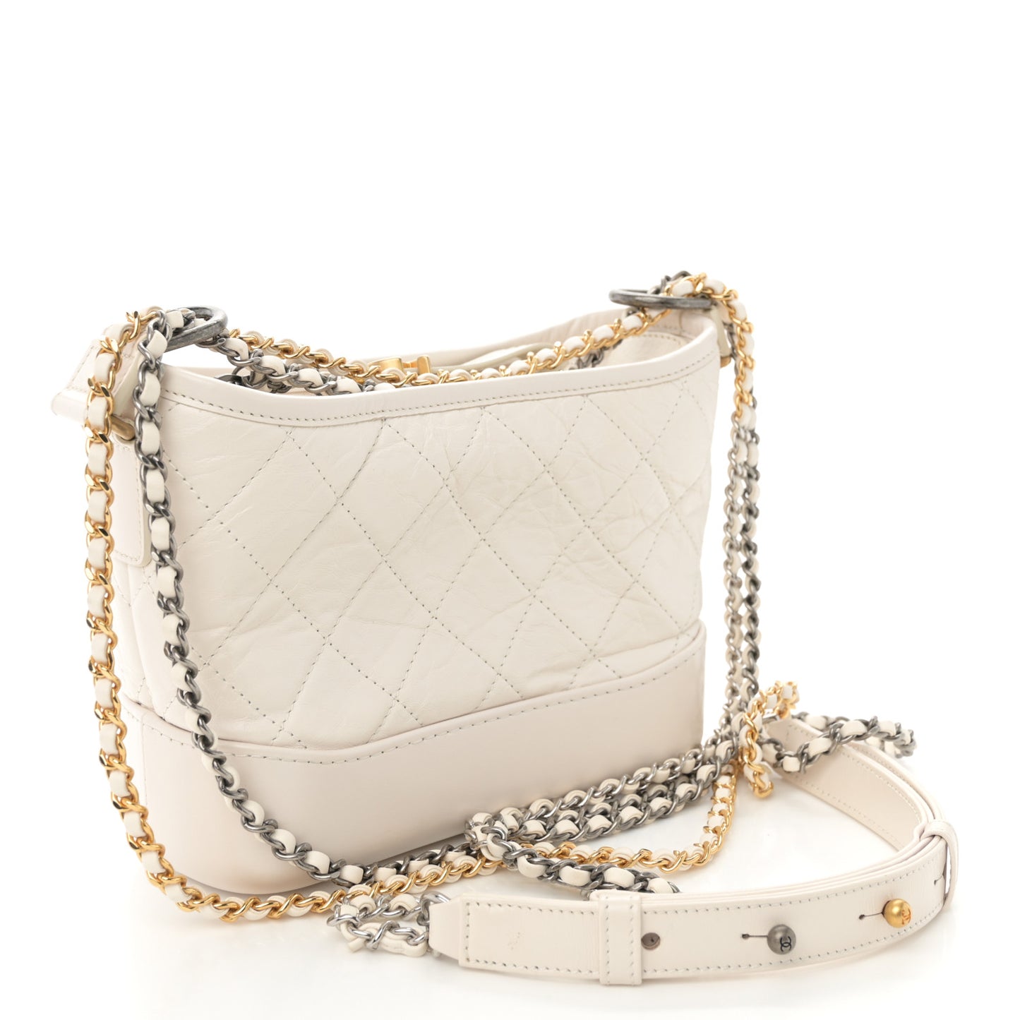 Aged Calfskin Quilted Small Gabrielle Hobo White