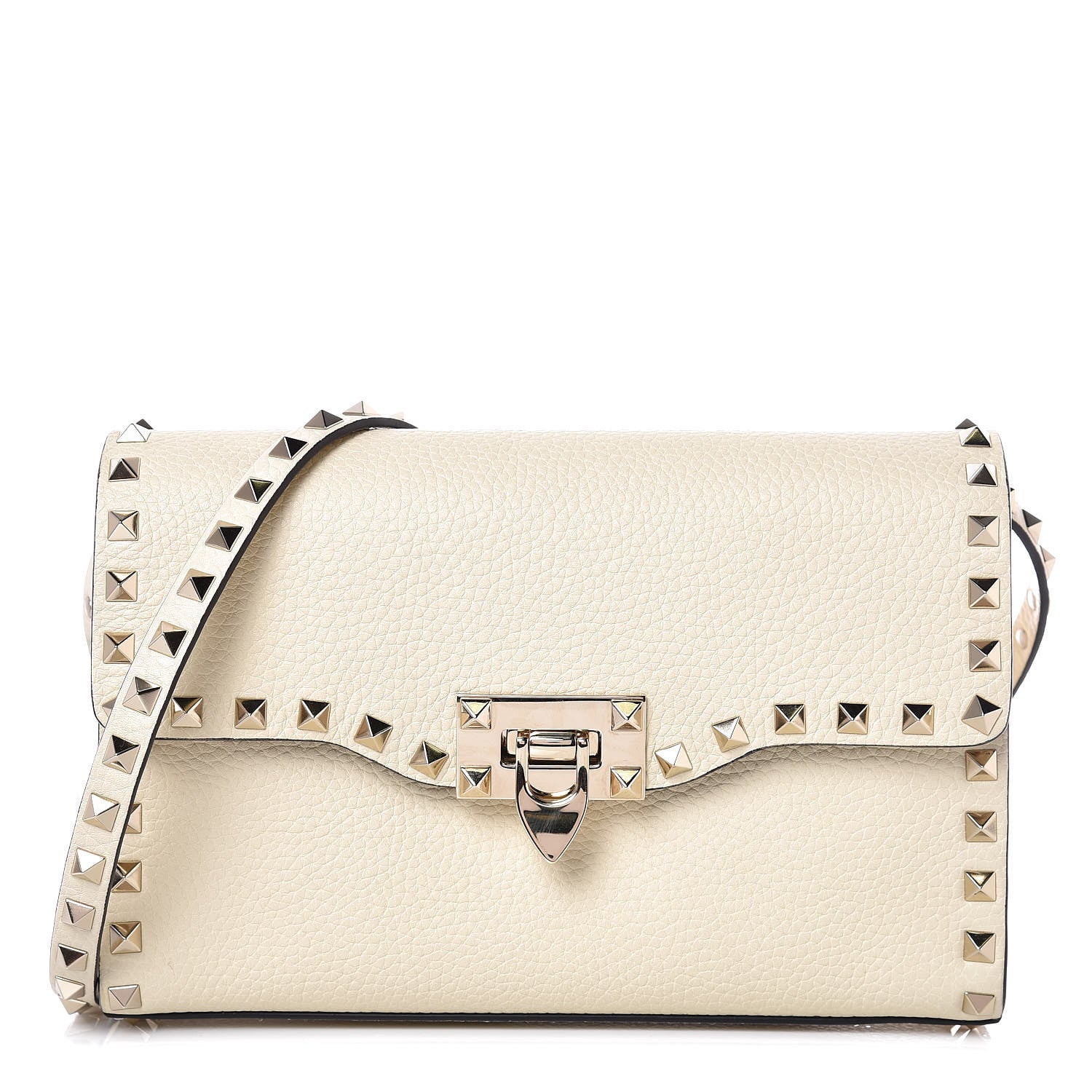 Valentino Garavani Pebbled Calfskin Medium Rockstud Flip Lock Crossbody Bag Light Ivory 1 of 7