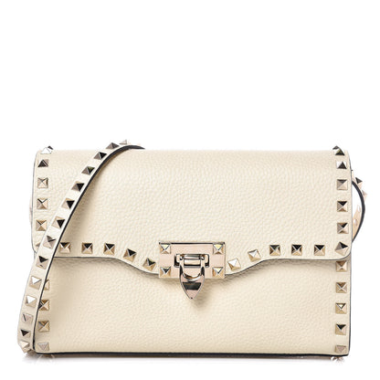 Valentino Garavani Pebbled Calfskin Medium Rockstud Flip Lock Crossbody Bag Light Ivory 1 of 7