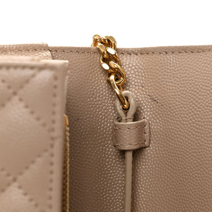 Saint Laurent Grain De Poudre Mixed Matelasse Triquilt Monogram Chain Wallet Dark Beige 10 of 11