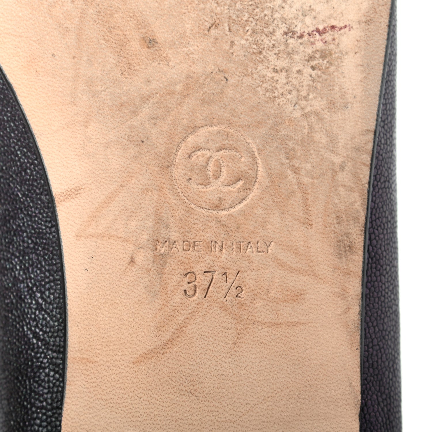 Chanel Iridescent Grained Calfskin Cap Toe Ballerina Flats 37.5 Black 6 of 8
