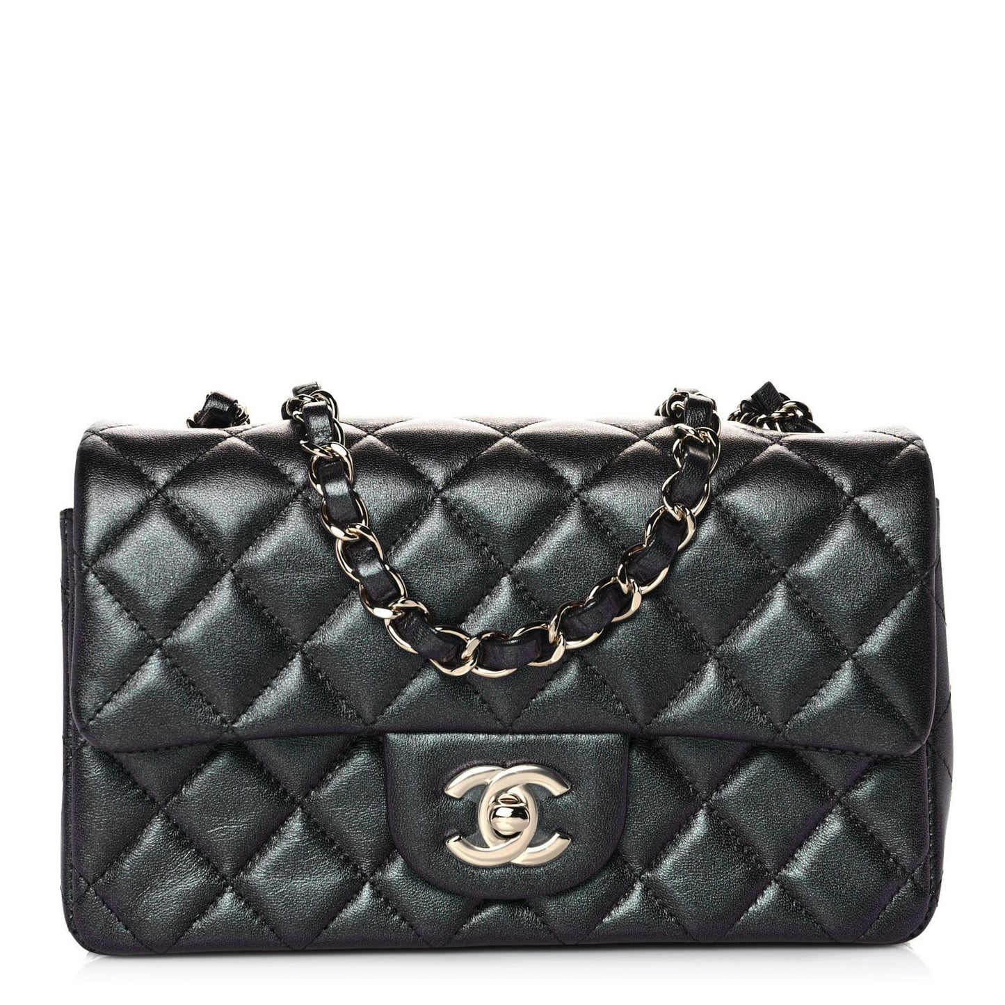 Iridescent Lambskin Quilted Mini Rectangular Flap Black