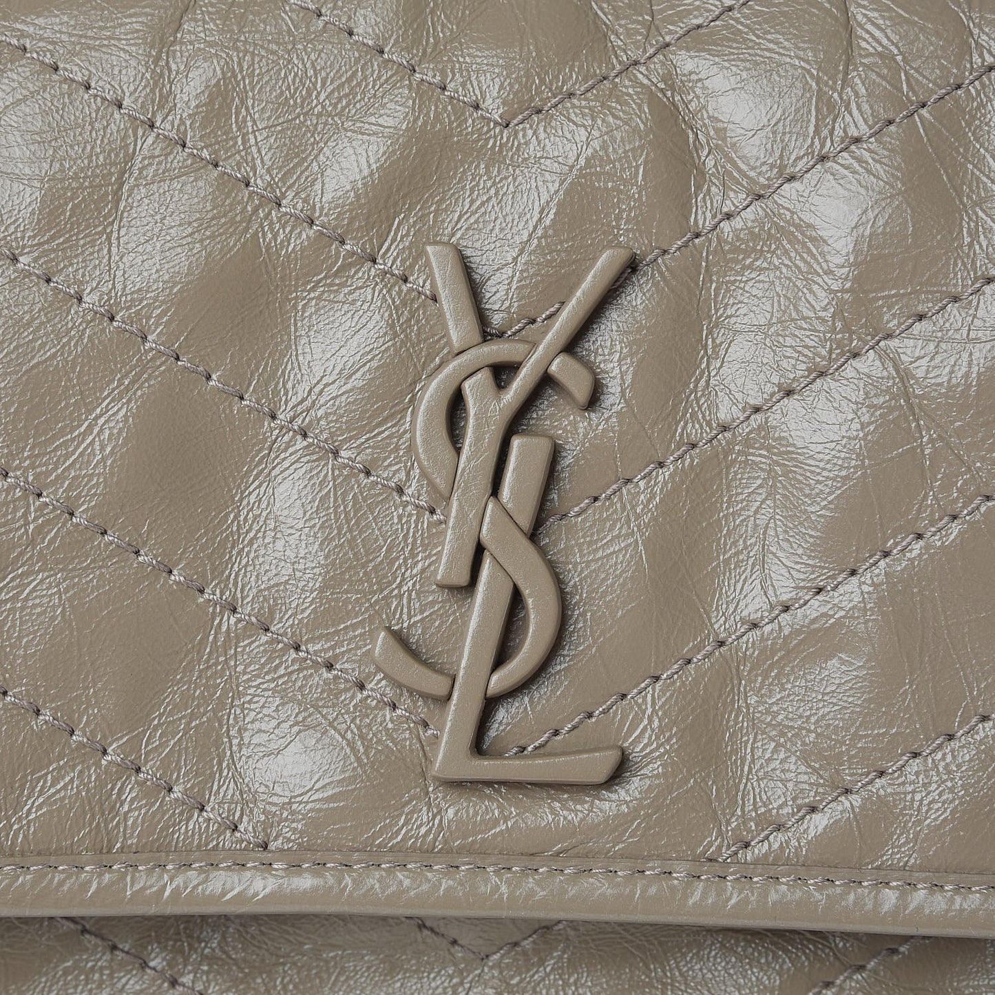 Crinkled Calfskin Matelasse Monogram Medium Niki Chain Satchel Light Taupe