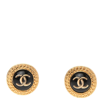 Chanel Resin CC Chain Round Earrings Gold Black 1 of 4
