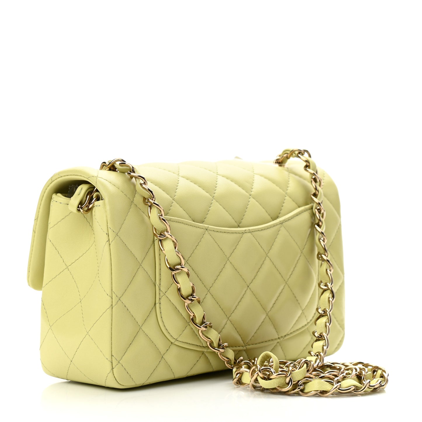 Lambskin Quilted Mini Rectangular Flap Light Green