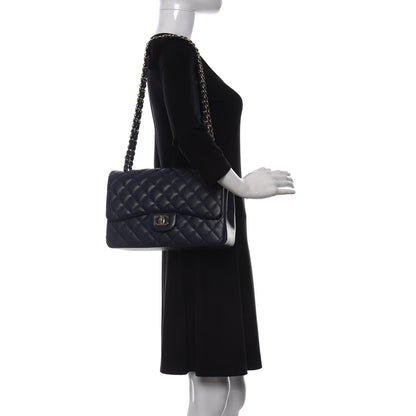 Chanel Caviar Quilted Jumbo Double Flap Navy Blue 2 of 9