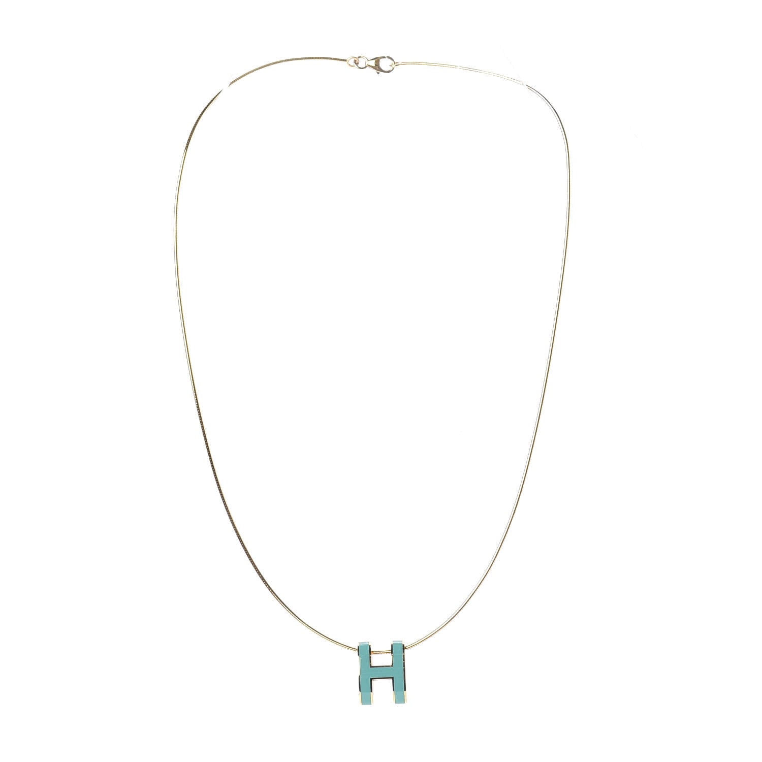 Hermes Lacquered Gold Pop H Pendant Necklace Turquoise 3 of 6