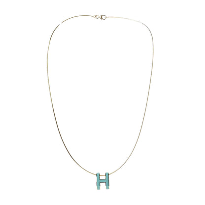 Hermes Lacquered Gold Pop H Pendant Necklace Turquoise 3 of 6