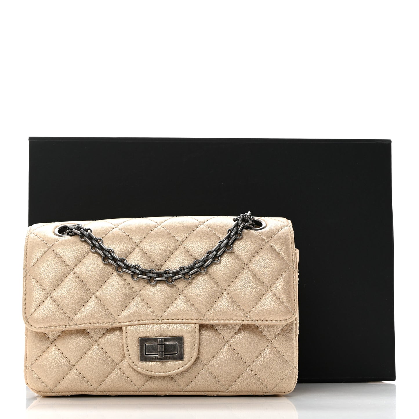 Metallic Sheepskin Quilted 2.55 Reissue Mini Flap Beige