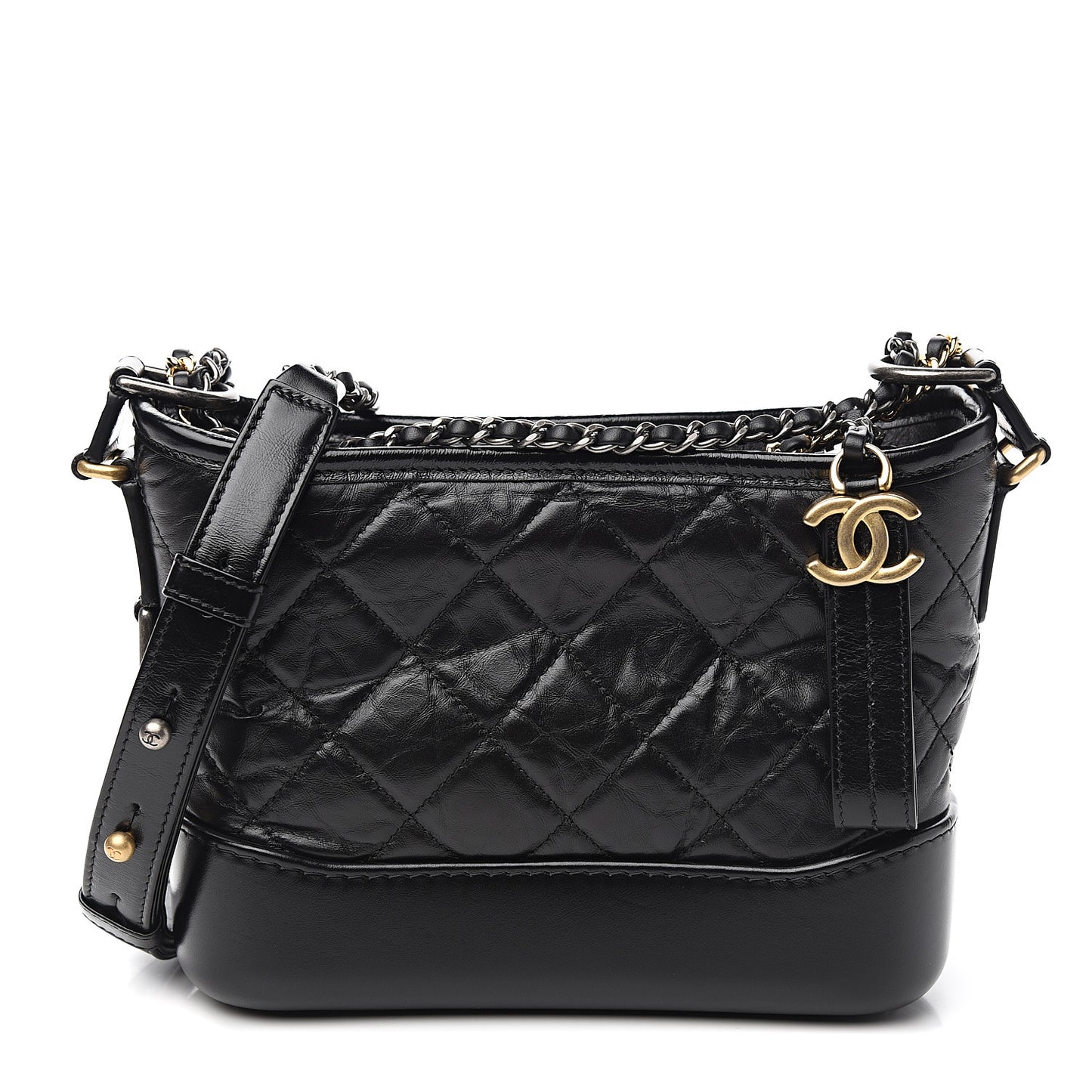 Aged Calfskin Quilted Small Gabrielle Hobo Black