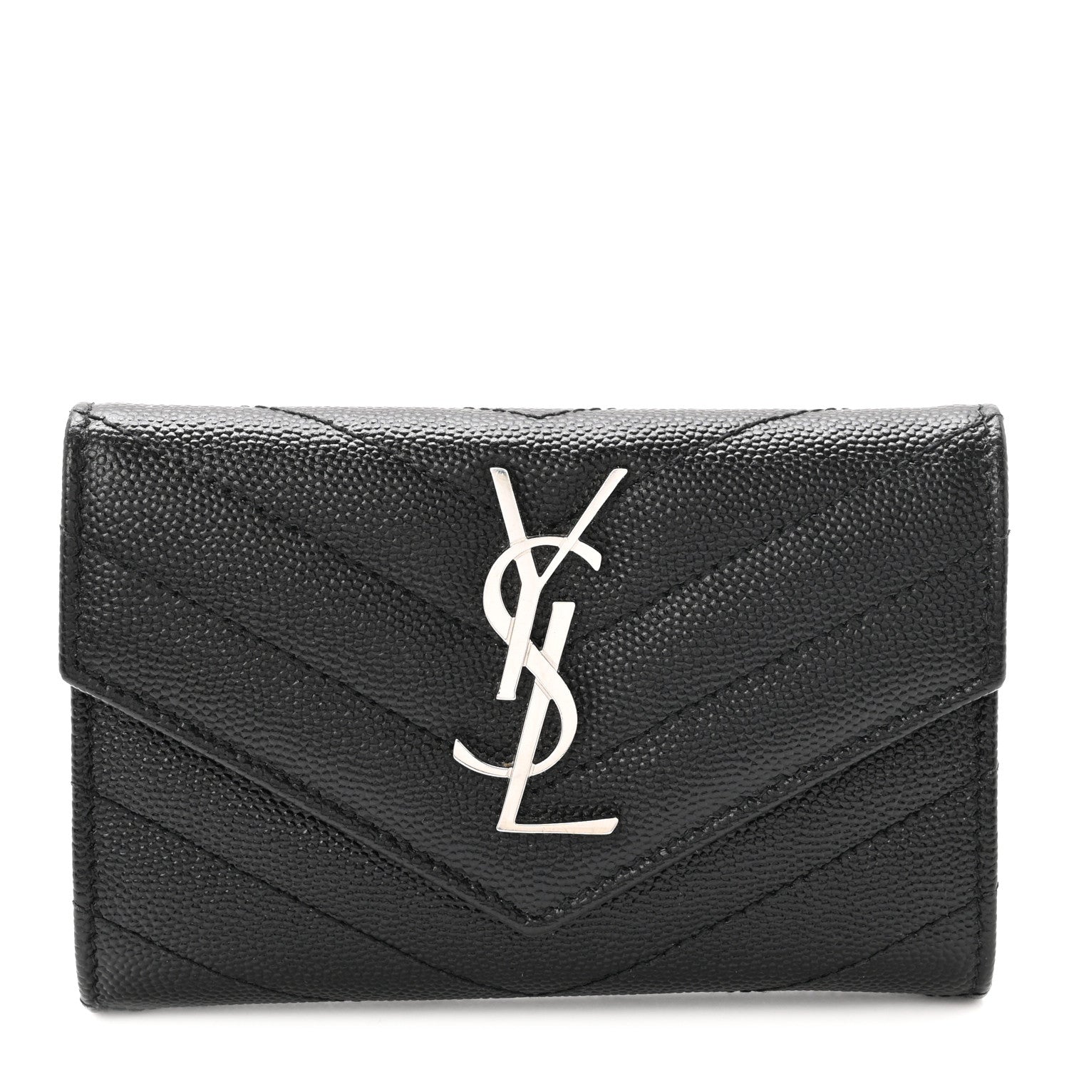 Saint Laurent Grain De Poudre Matelasse Chevron Small Monogram Envelope Wallet Black 1 of 7