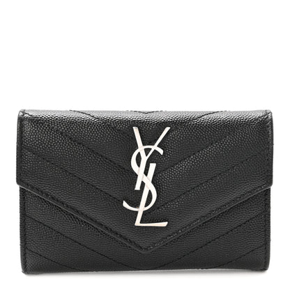 Saint Laurent Grain De Poudre Matelasse Chevron Small Monogram Envelope Wallet Black 1 of 7