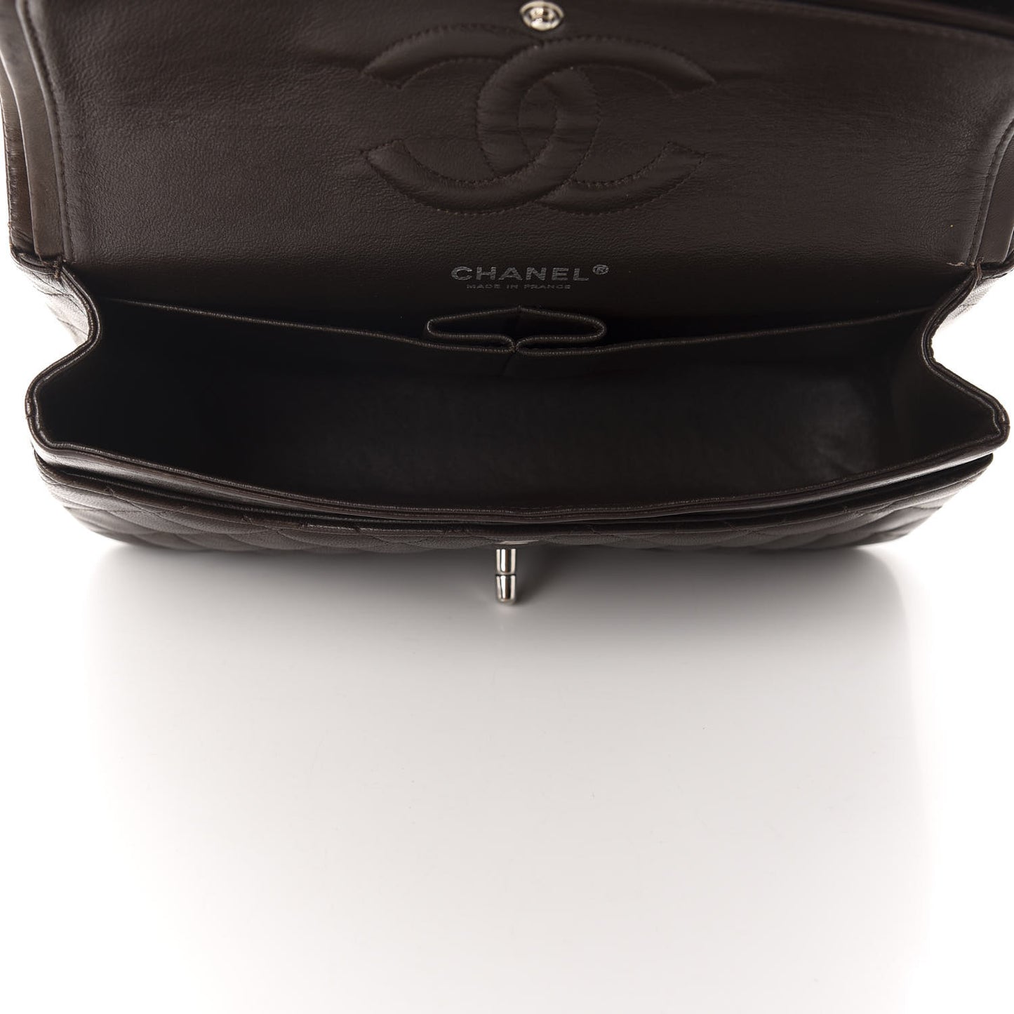 Lambskin Quilted Medium Double Flap Dark Brown