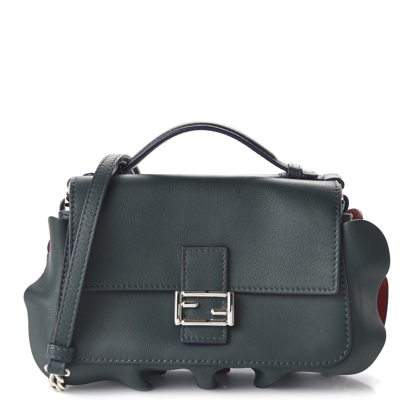 Vitello Dolce Waves Tri-Color Micro Double Baguette Verde Inglese Papavero Laguna