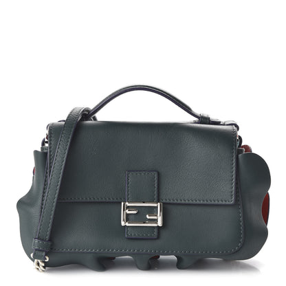 Fendi Vitello Dolce Waves Tri-Color Micro Double Baguette Verde Inglese Papavero Laguna 1 of 9