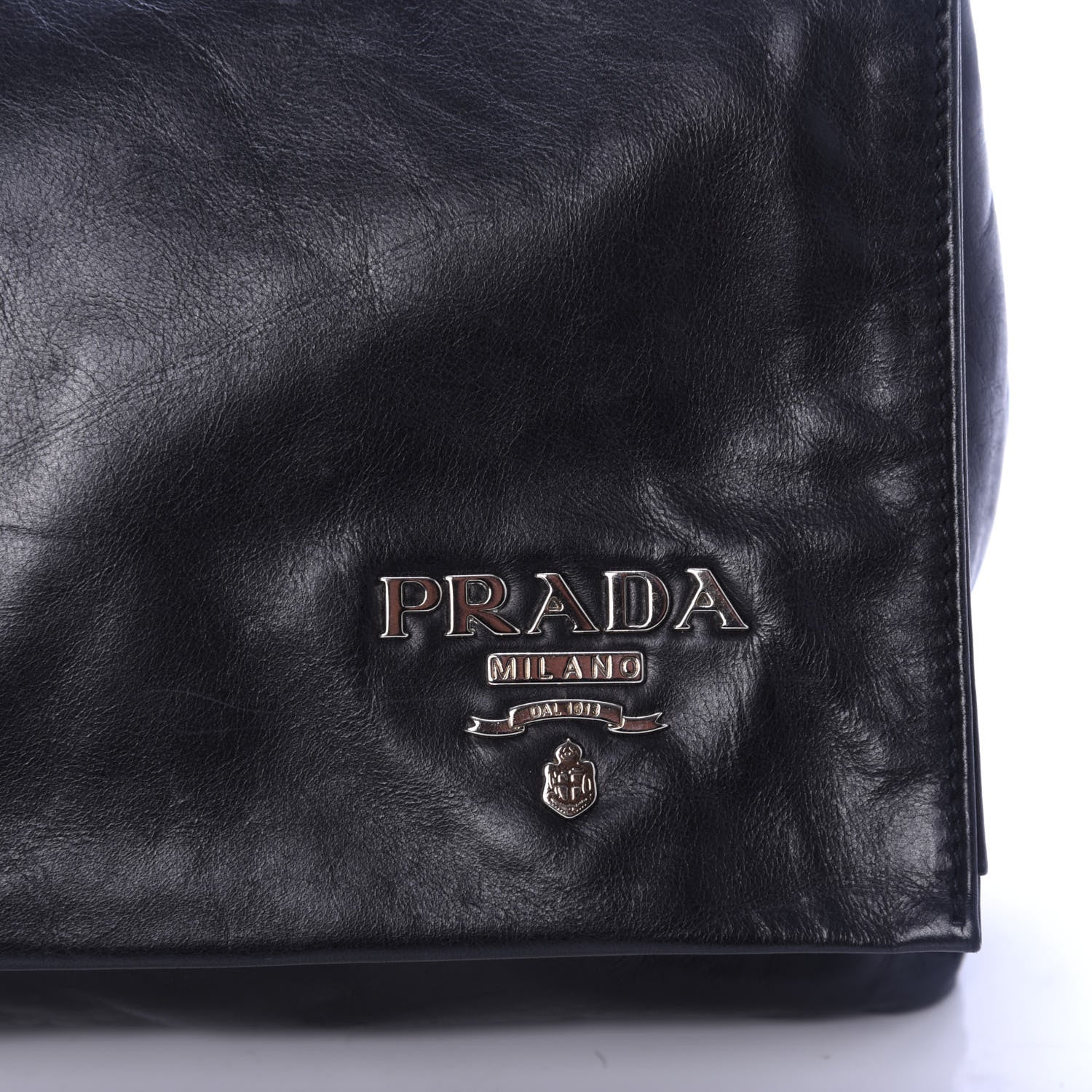 Prada Glace Calfskin Fold Over Clutch Black 7 of 7