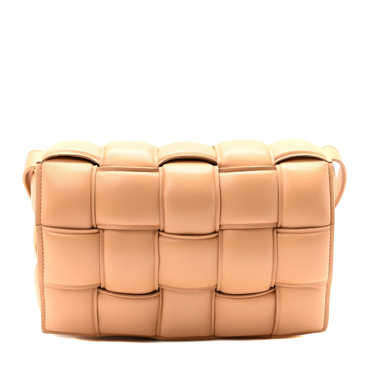 Nappa Maxi Intreccio Padded Cassette Crossbody Bag Almond