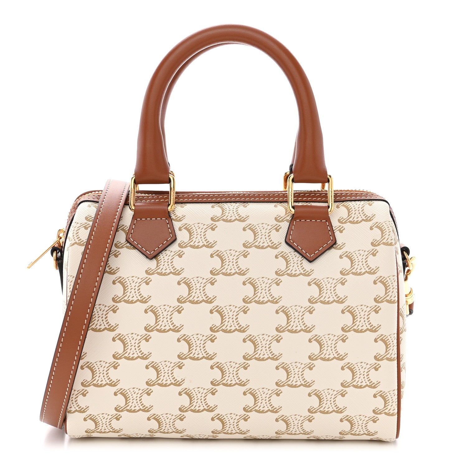 Celine Triomphe Canvas Calfskin Small Boston Bag White 1 of 11