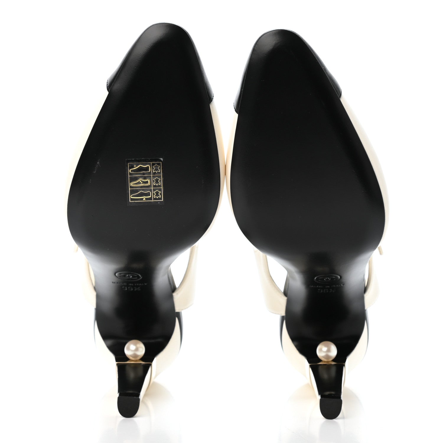 Chanel Lambskin Pearl Cap Toe CC Ankle Strap Pumps 39.5 Ivory Black 4 of 5