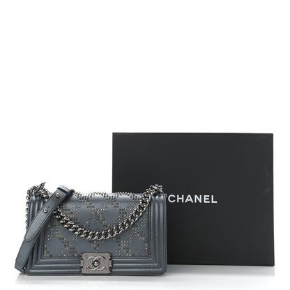 Chanel Metallic Calfskin Crystal Medium Boy Flap Dark Silver 11 of 11