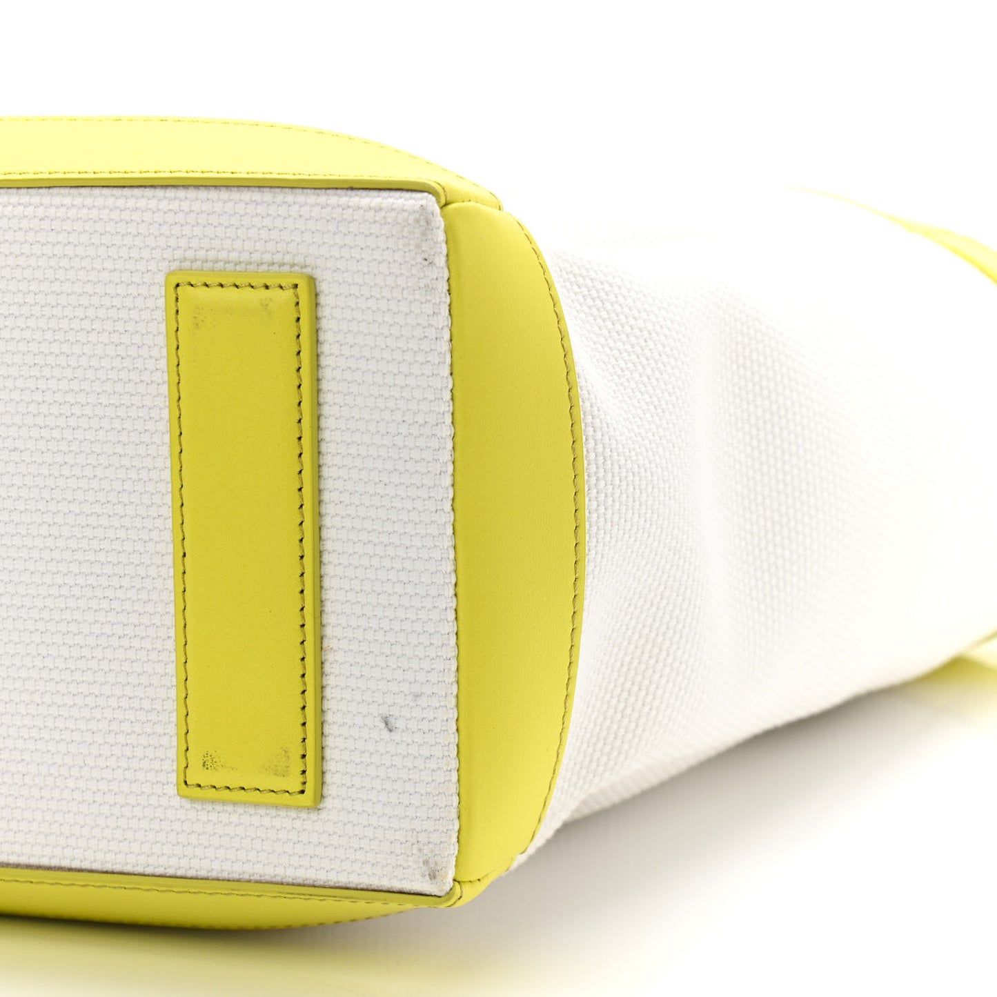 Canvas Calfskin Logo Tote White Yellow