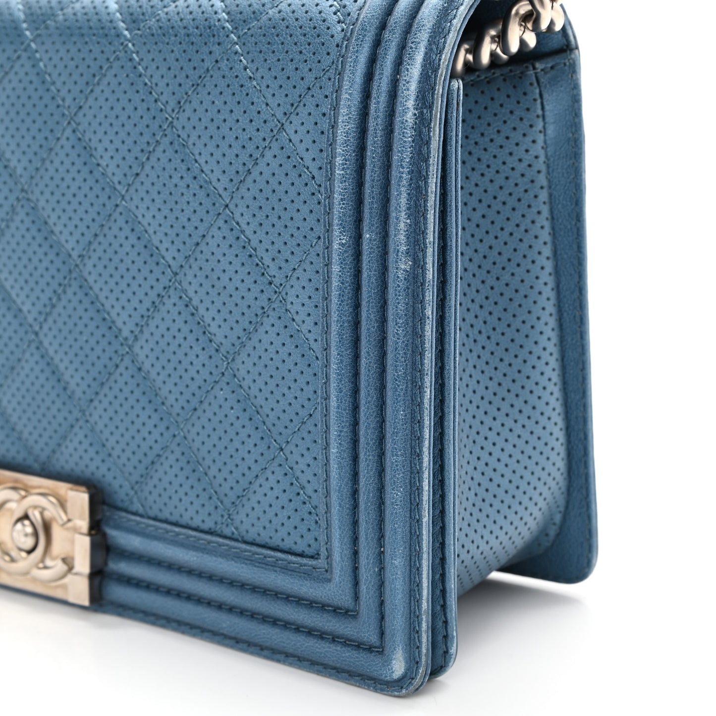 Perforated Lambskin Quilted New Medium Boy Flap Blue