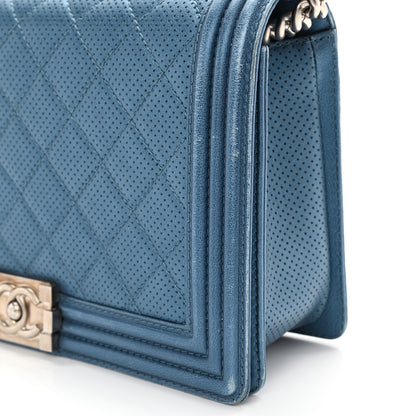 Chanel Perforated Lambskin Quilted New Medium Boy Flap Blue 13 of 15