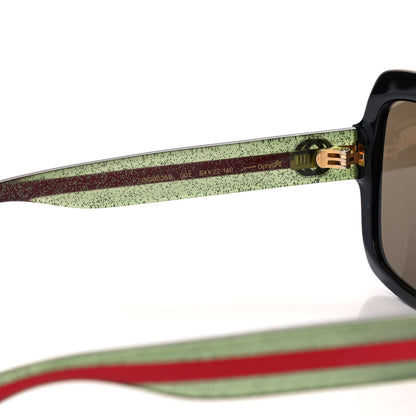 Gucci Acetate Square Frame Web Glitter Sunglasses GG0036S Black Green 5 of 8